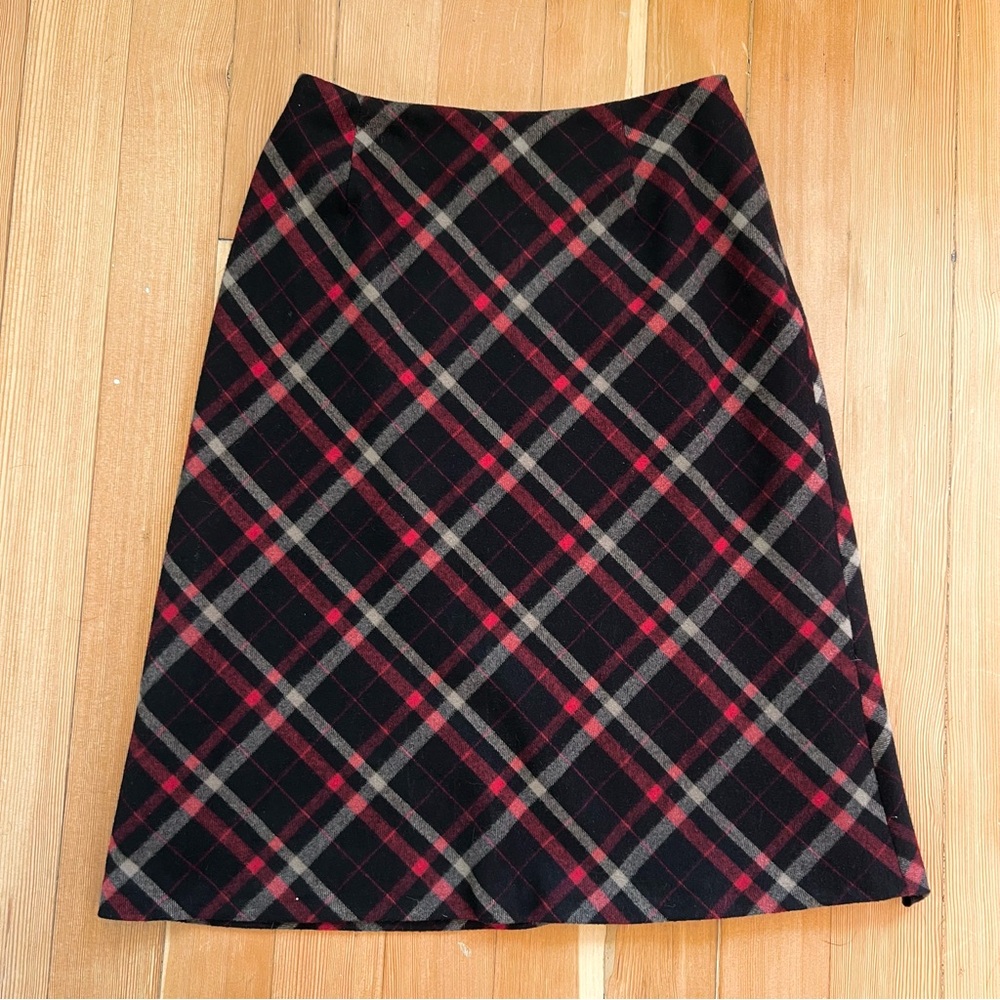Vintage 70s 80s plaid wool midi skirt 6